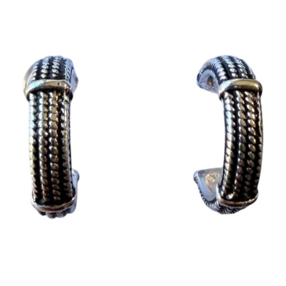Vtg Y2K Silver Tone Textured Rope Hoop Earring 3/4" Nickel Free‎ Hypoallergenic